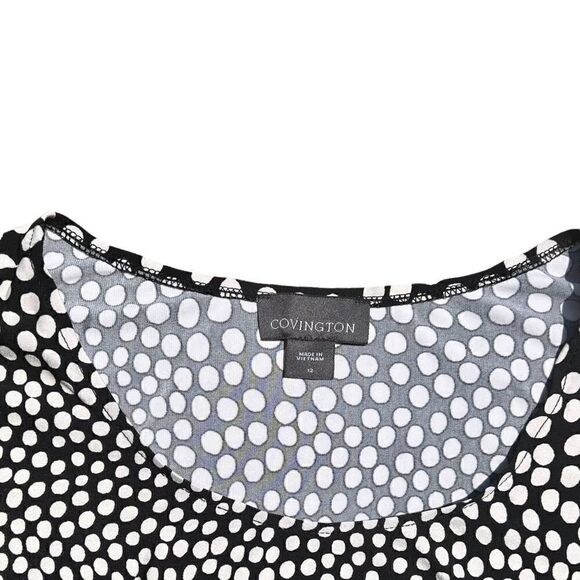 COVINGTON Black & White Polka-Dot Dress W/ Flared Ends Size 12 - Picture 4 of 4